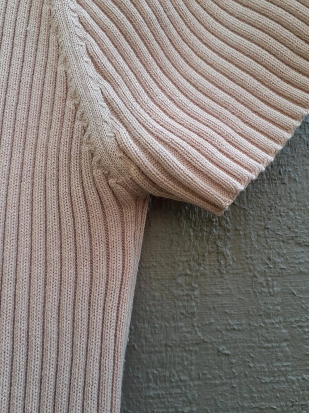 Vtg 90s Casual Corner Ribbed Button Top Pale Pink Stretchy Sexy Sweater Polo S/M - Picture 6 of 13